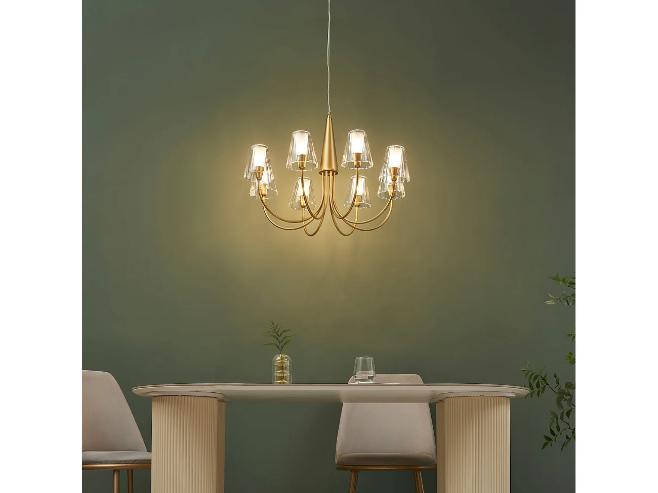 Grand lustre baroque doré 8 bras verre transparent - Cerenova