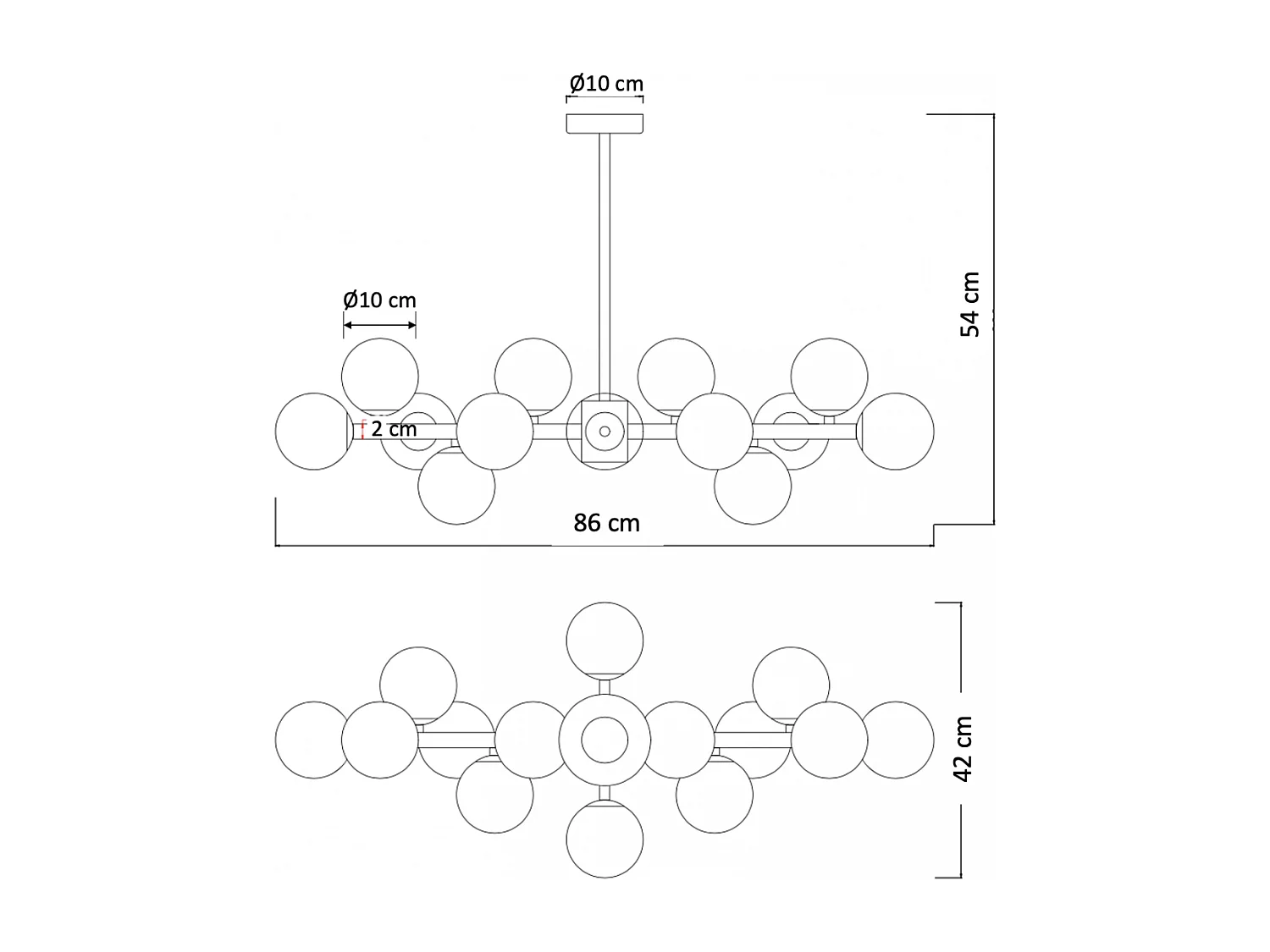 Lustre design doré chaleureux à 14 sphères - Osanna