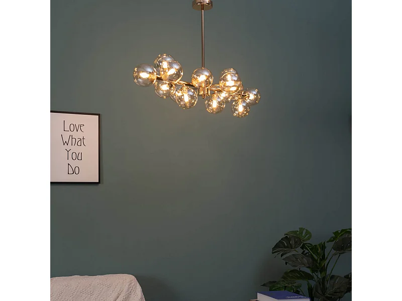 Lustre design doré chaleureux à 14 sphères - Osanna