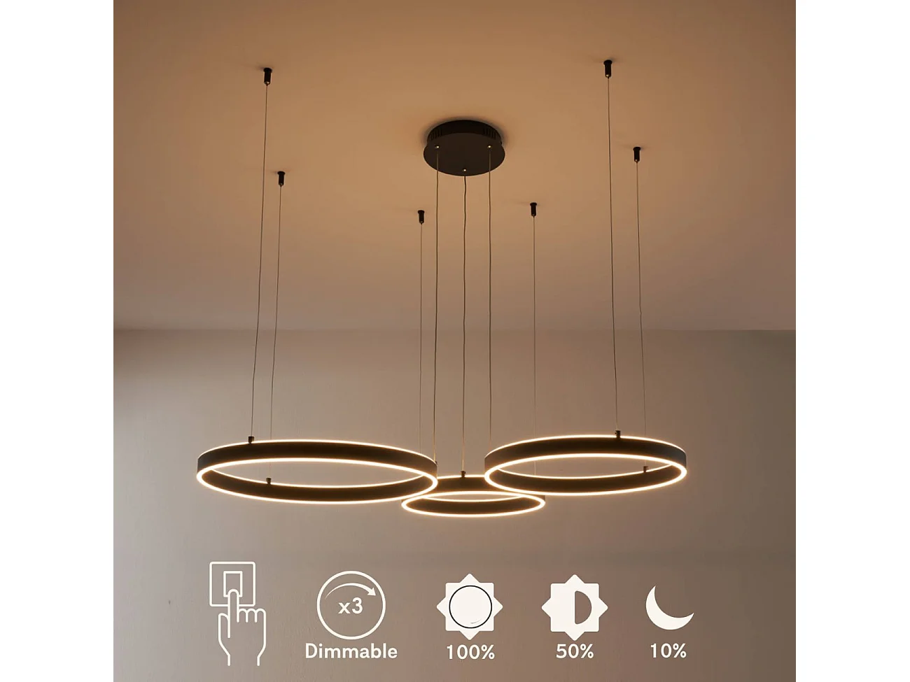 Grand lustre LED dimmable cercles lumineux - Blisko