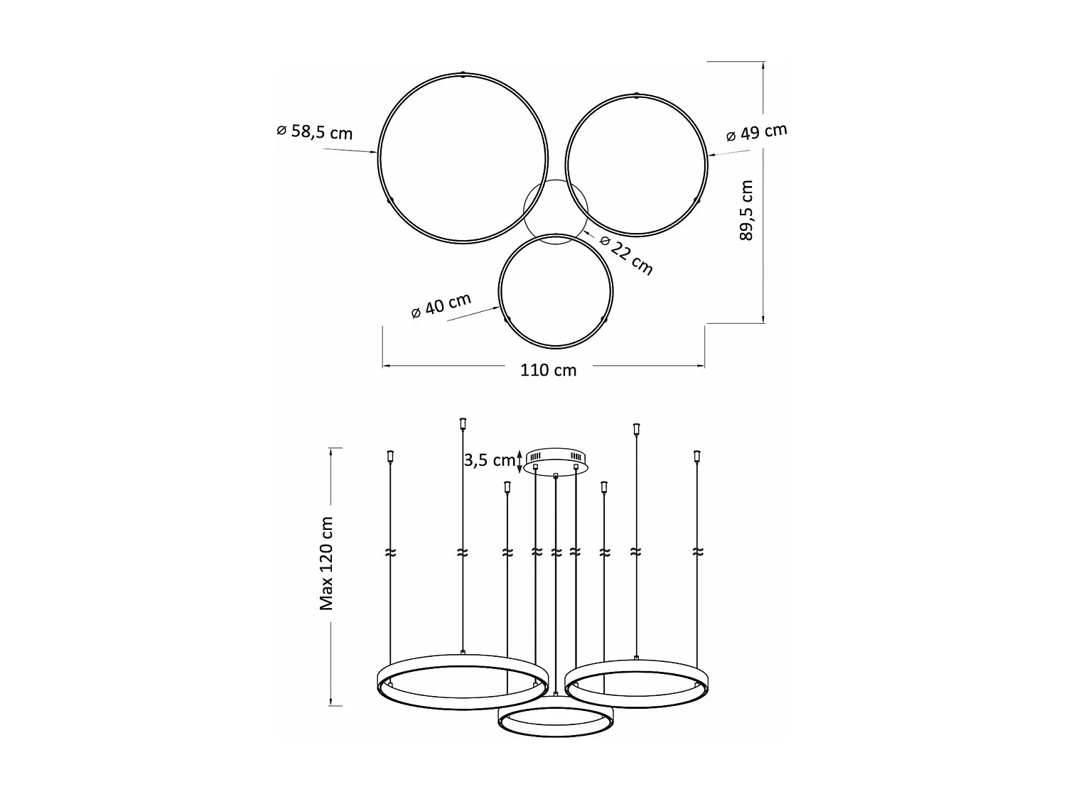 Grand lustre LED dimmable cercles lumineux - Blisko