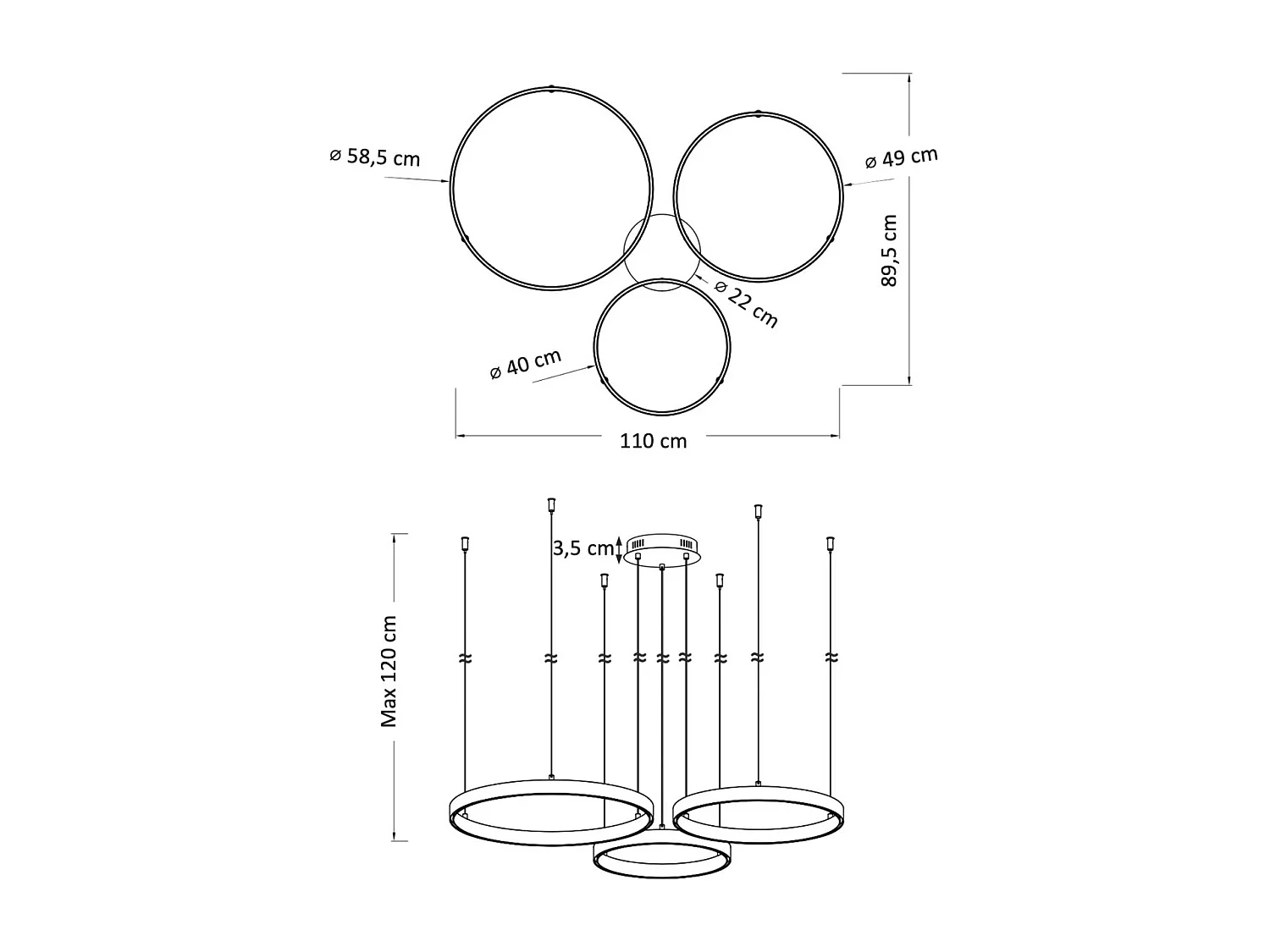 Grand lustre LED dimmable cercles lumineux - Blisko