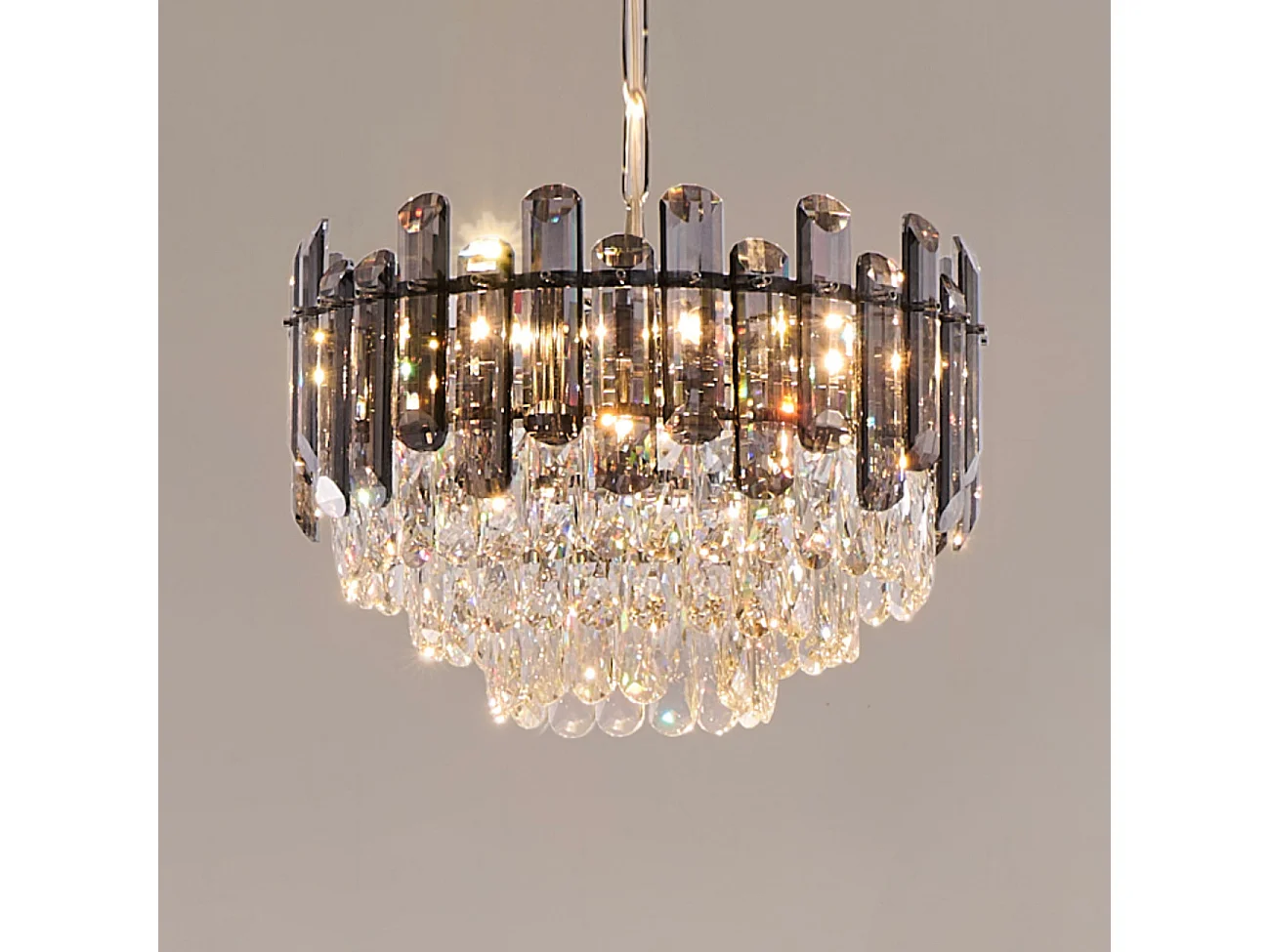 Lustre prestige pampilles en cascade fumées et transparentes - Tarragona