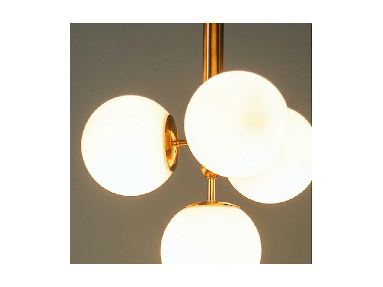Suspension laiton à 4 sphères en verre blanc - Giovanna