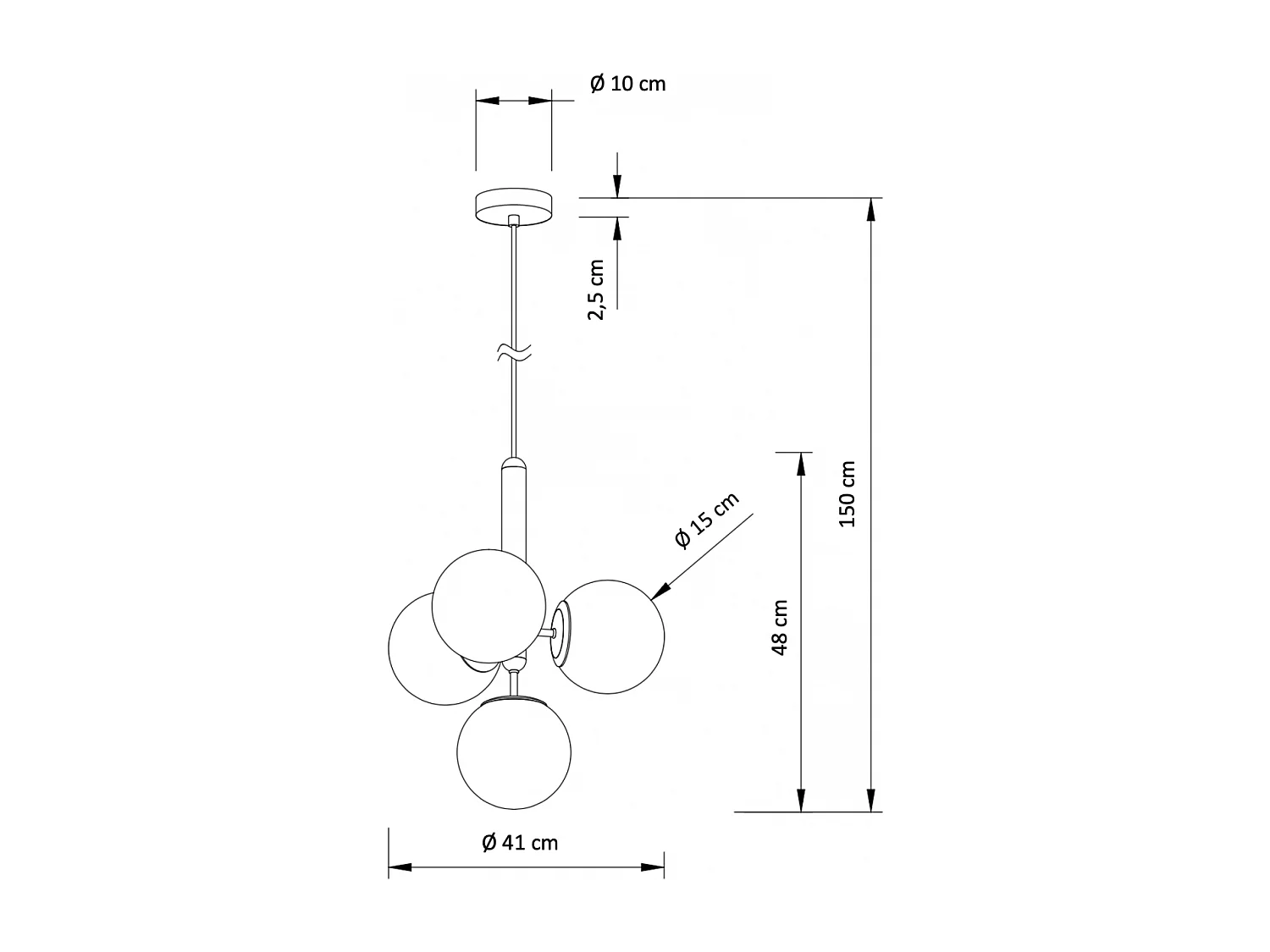 Suspension laiton à 4 sphères en verre blanc - Giovanna
