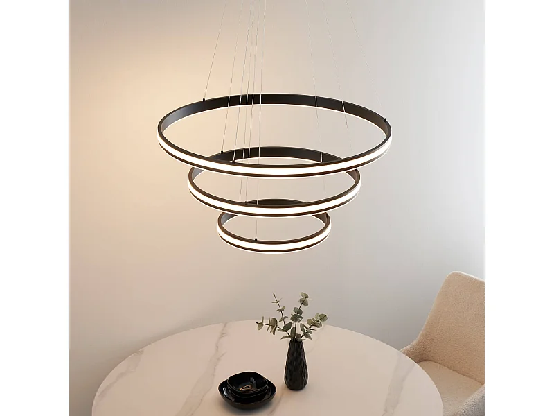 Grande suspension noire triple anneaux dimmable - Maroggia