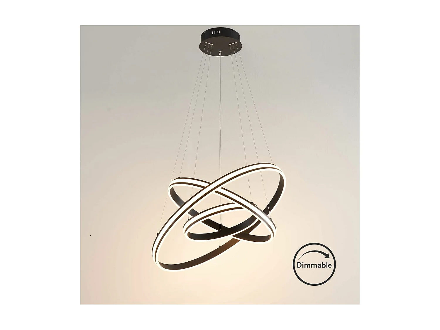 Grande suspension noire triple anneaux dimmable - Maroggia