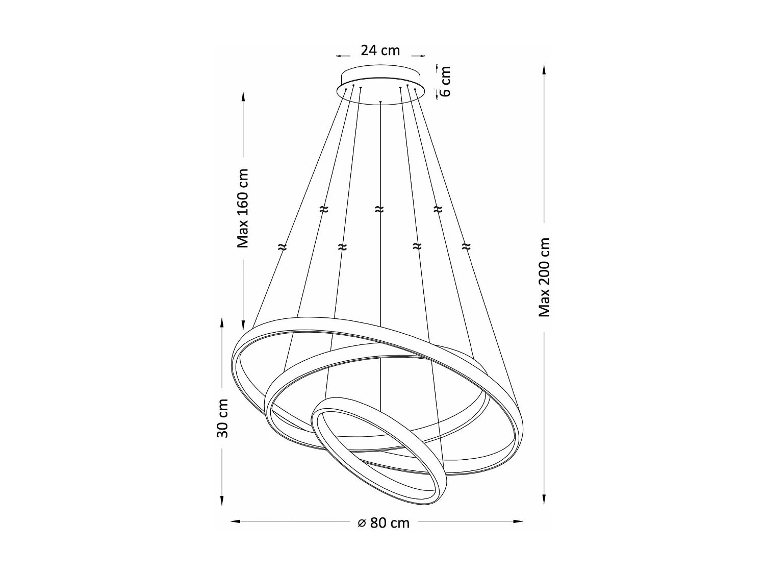 Grande suspension noire triple anneaux dimmable - Maroggia