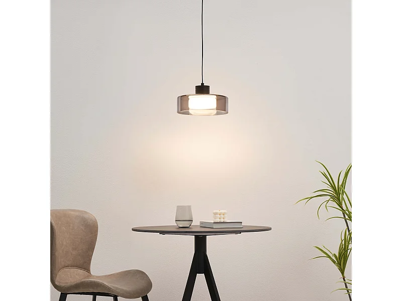Suspension noire minimaliste verre fumé et LED intégrée - Valdo