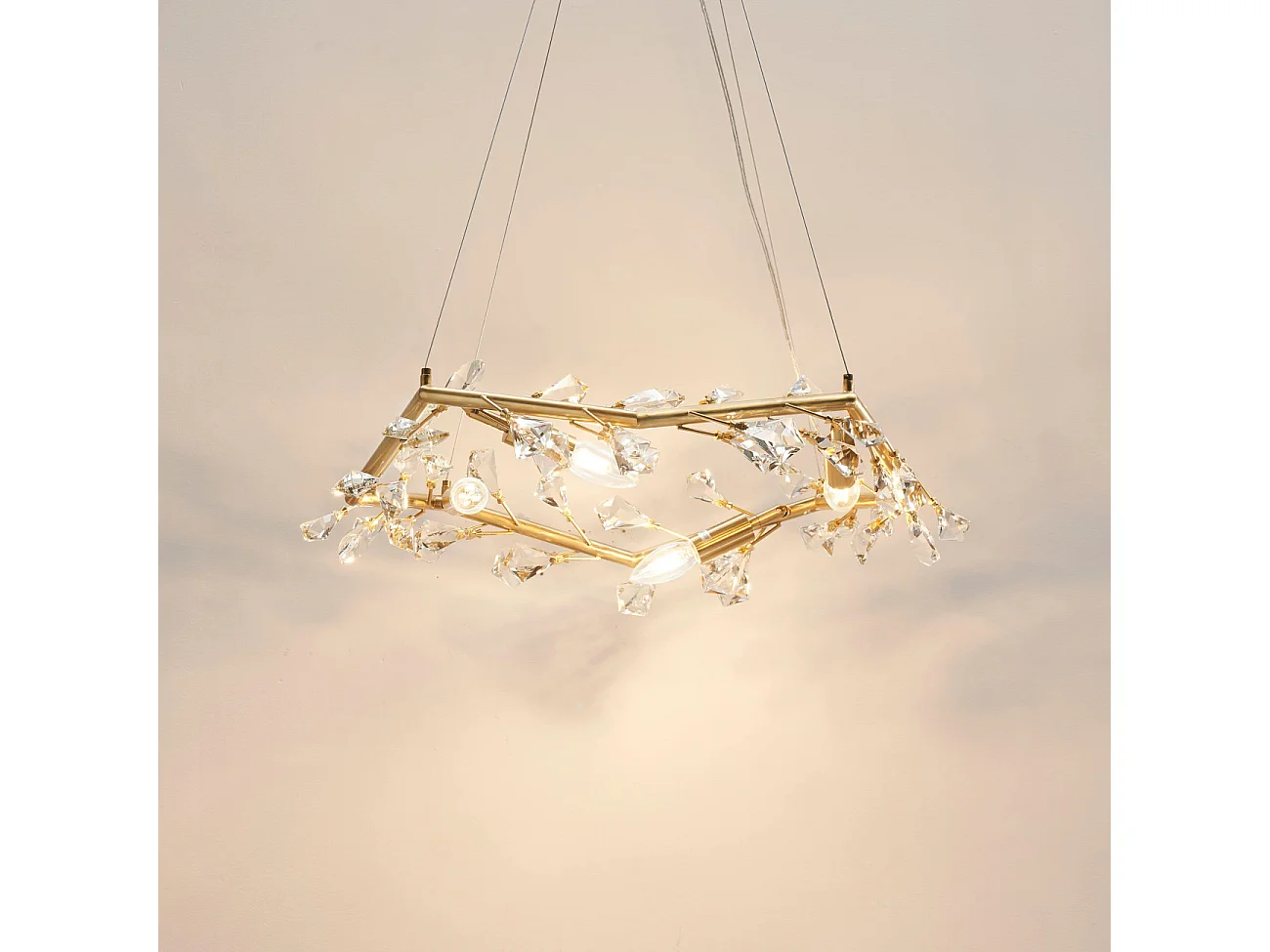 Suspension feuillage cristal et métal couleur laiton - Solarana