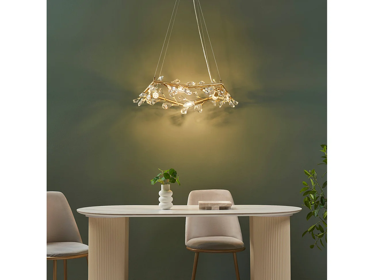 Suspension feuillage cristal et métal couleur laiton - Solarana