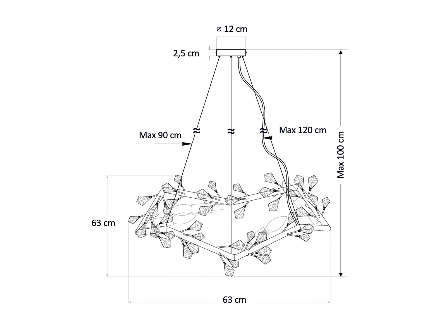 Suspension feuillage cristal et métal couleur laiton - Solarana