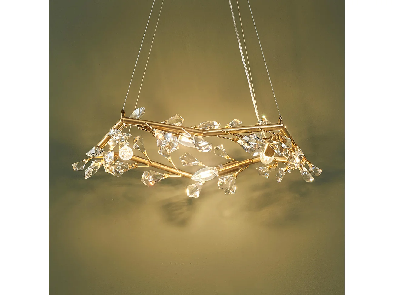 Suspension feuillage cristal et métal couleur laiton - Solarana