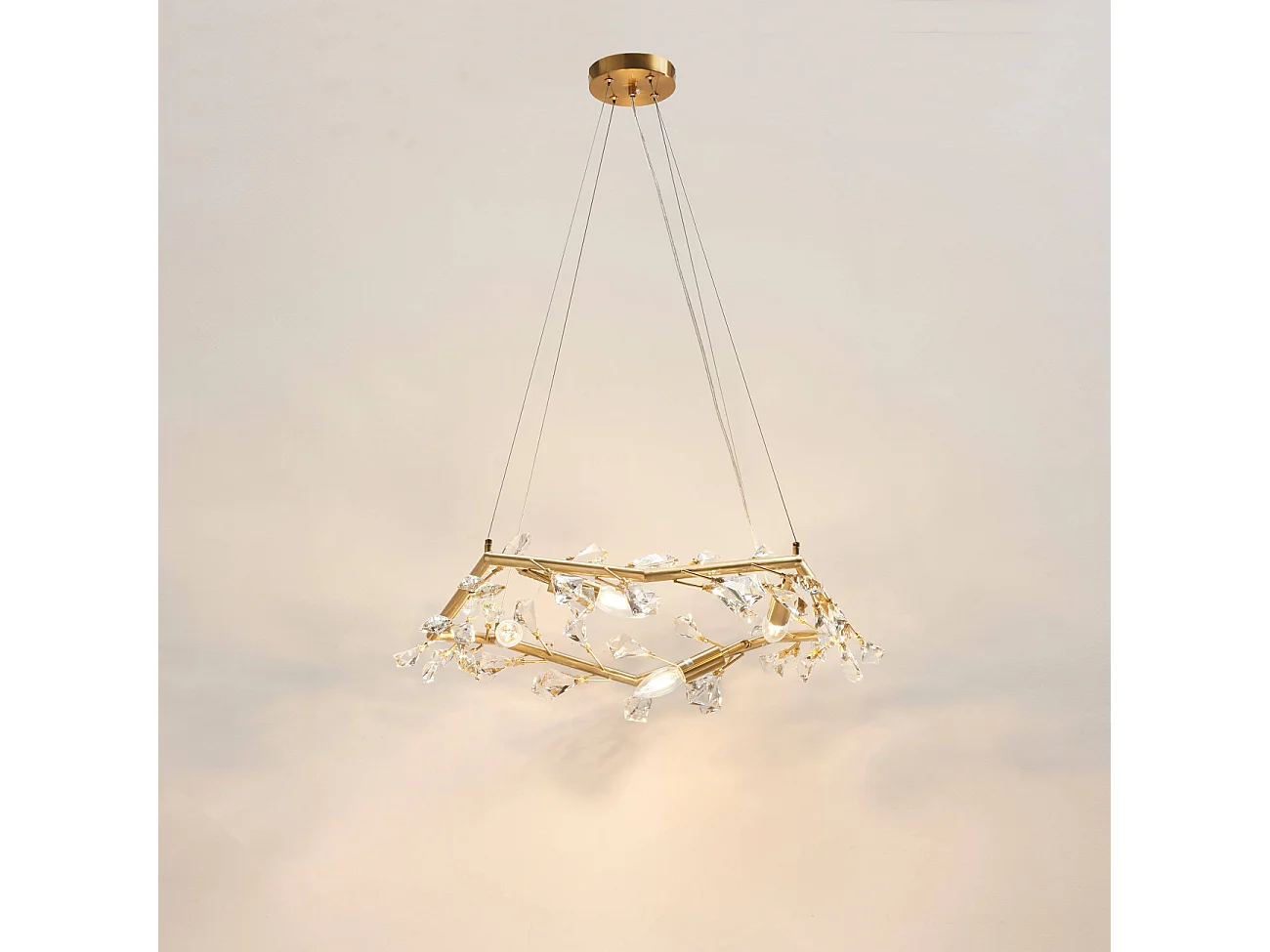 Suspension feuillage cristal et métal couleur laiton - Solarana