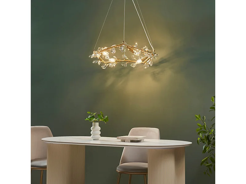 Suspension feuillage cristal et métal couleur laiton - Solarana