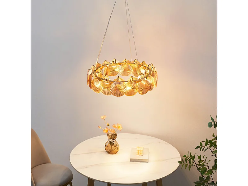 Suspension coquillage en verre structure dorée - Amanda