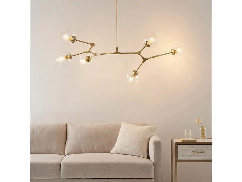 Lustre suspension dorée style floral 6 boules - Ofélia