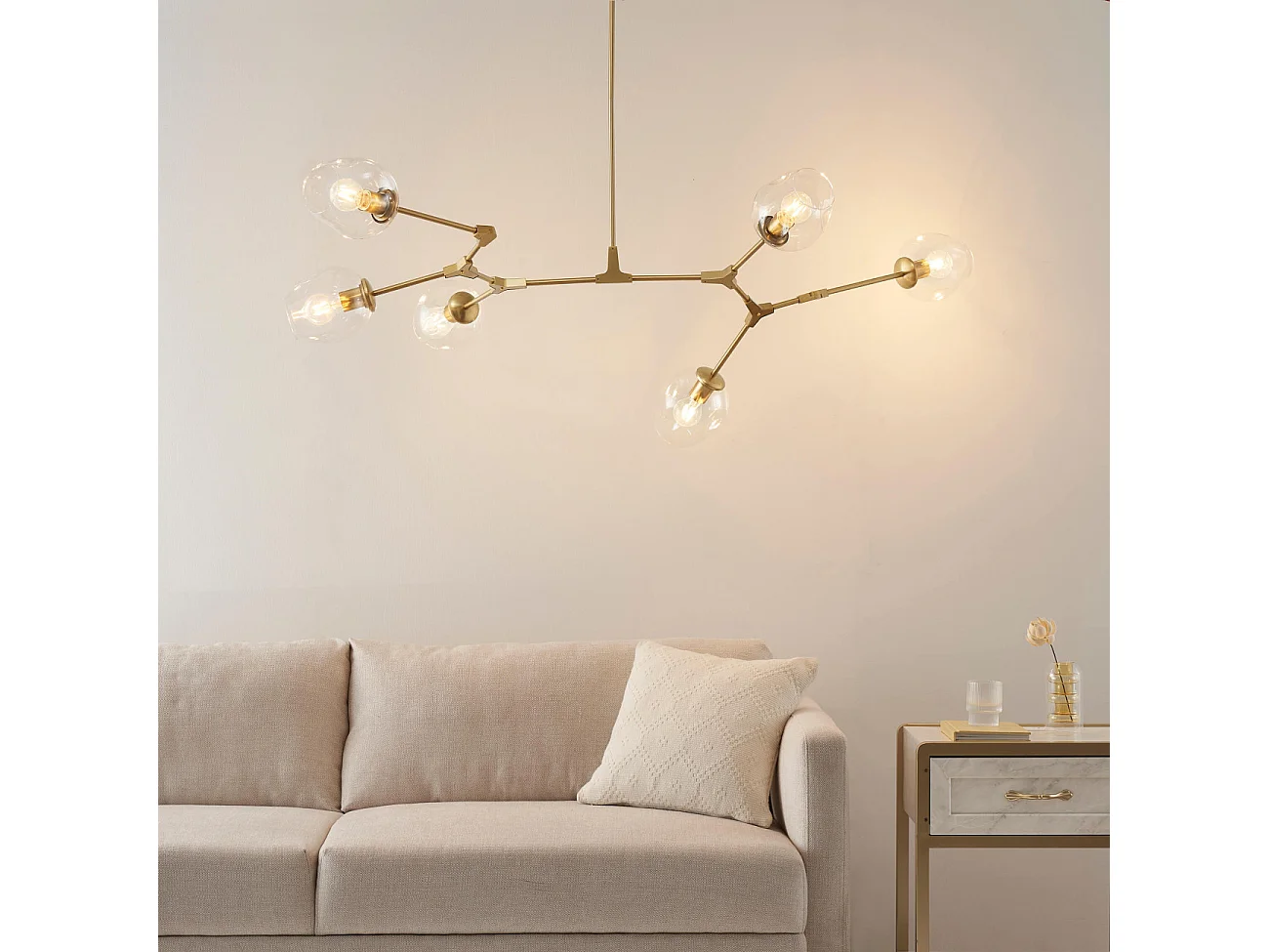 Lustre suspension dorée style floral 6 boules - Ofélia