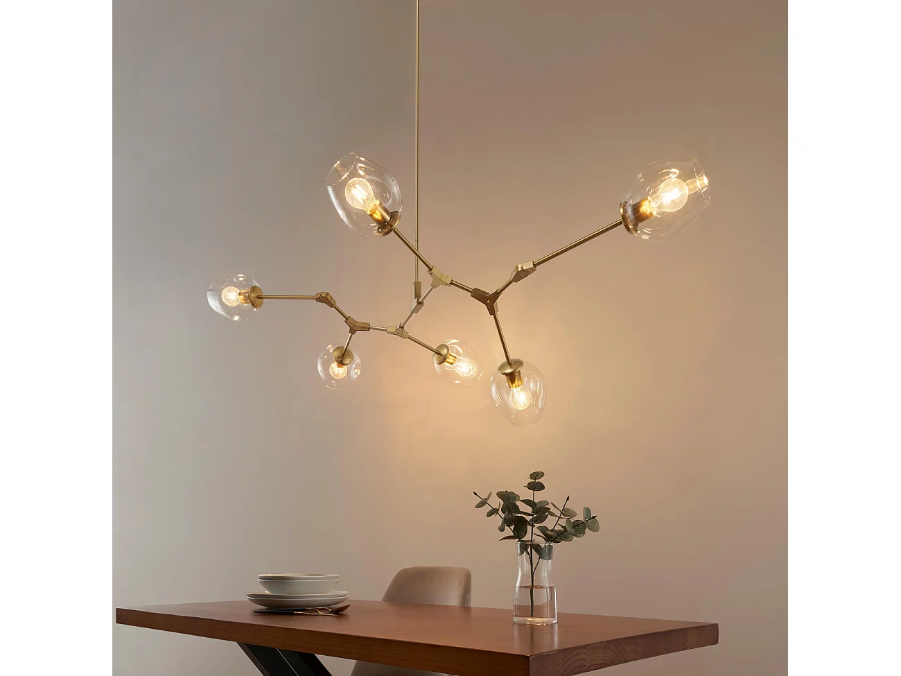 Lustre suspension dorée style floral 6 boules - Ofélia