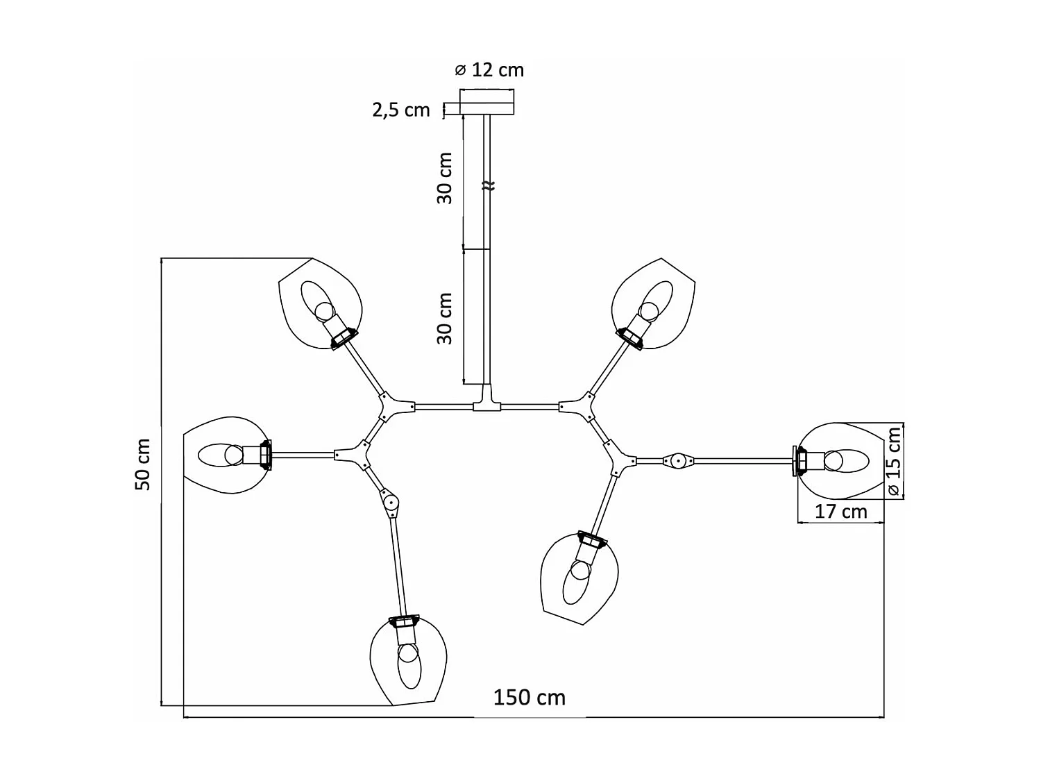Lustre suspension dorée style floral 6 boules - Ofélia