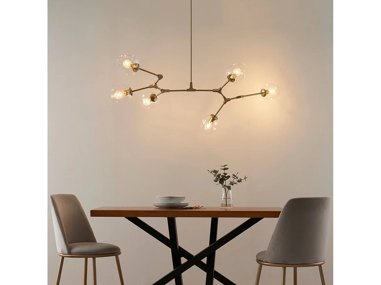 Lustre suspension dorée style floral 6 boules - Ofélia