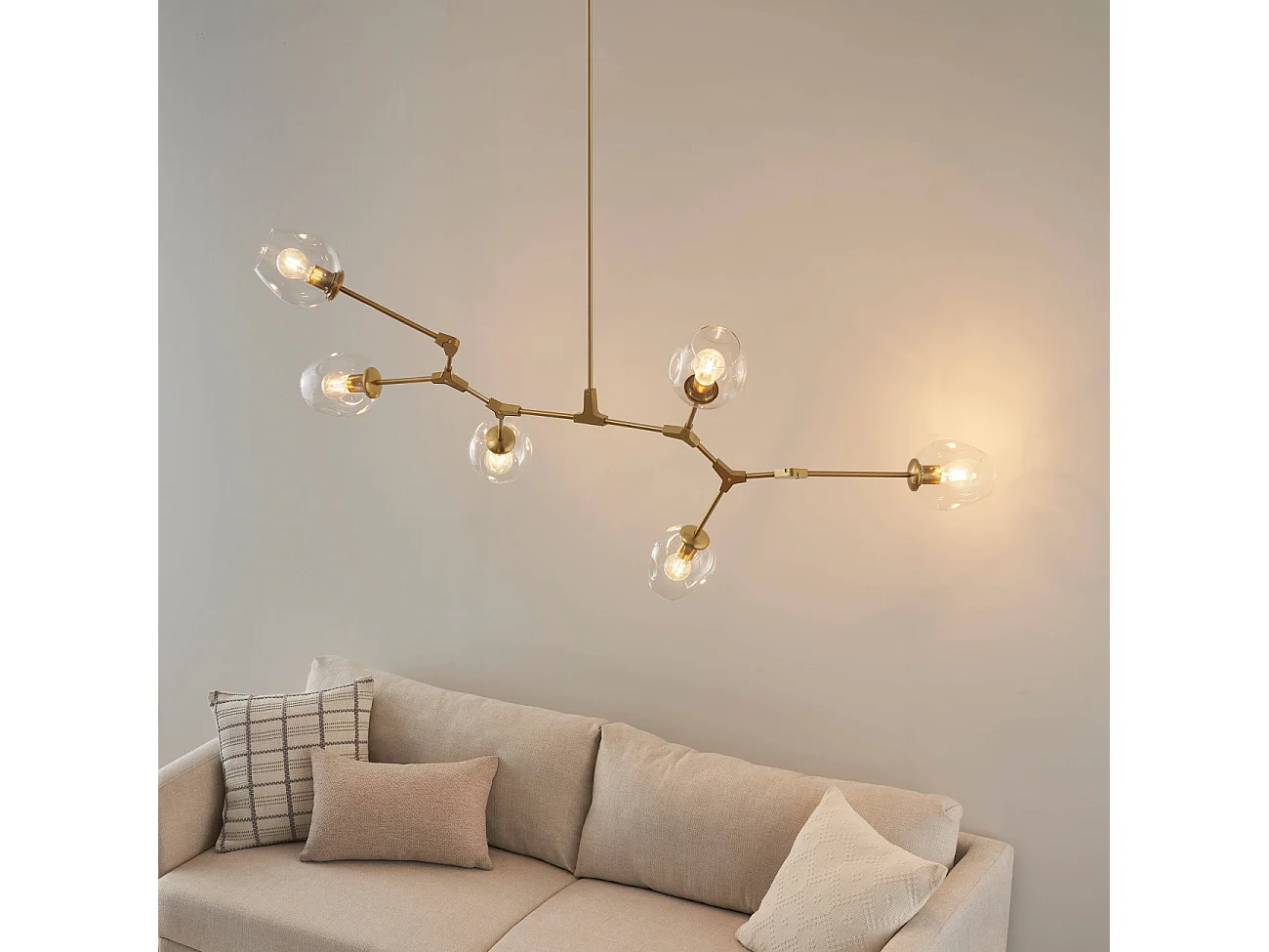 Lustre suspension dorée style floral 6 boules - Ofélia