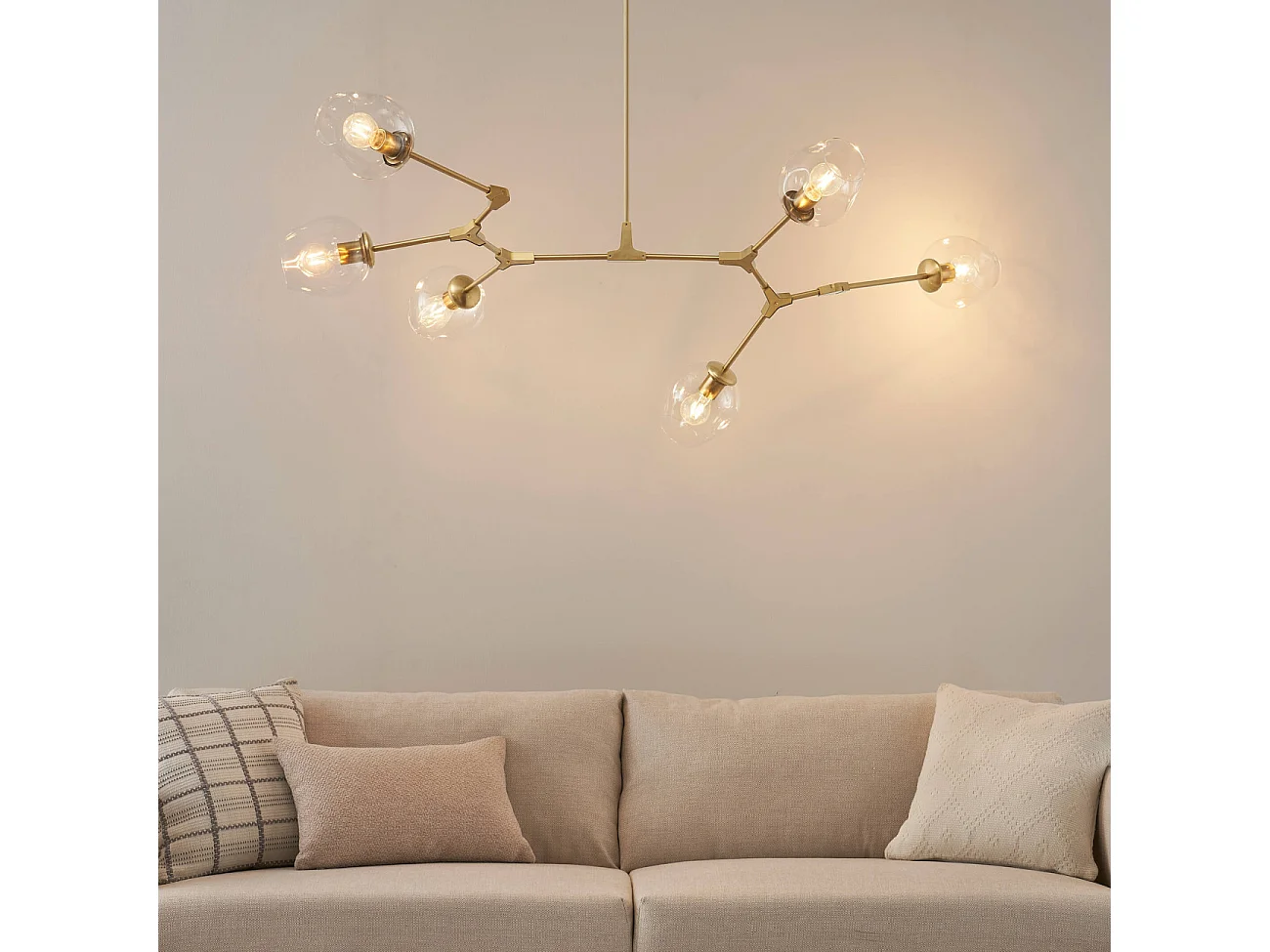 Lustre suspension dorée style floral 6 boules - Ofélia