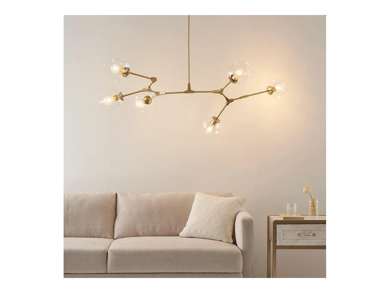 Lustre suspension dorée style floral 6 boules - Ofélia