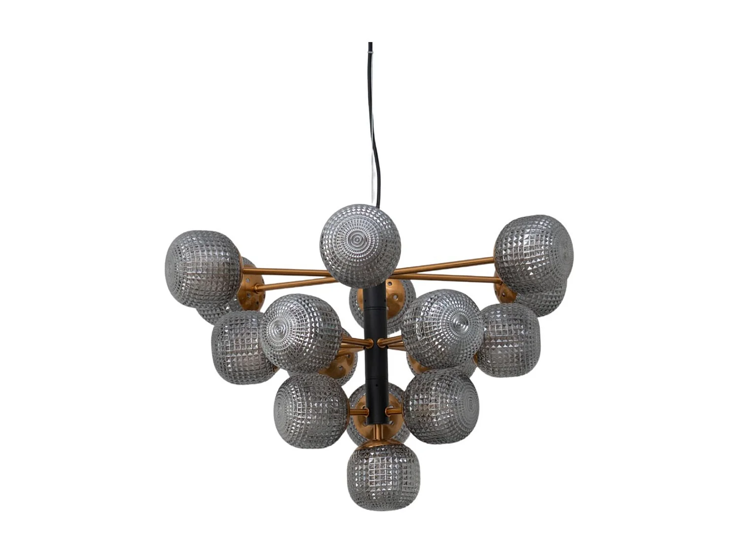 Grande suspension à 16 verres texturés fumés noirs - Anastasia