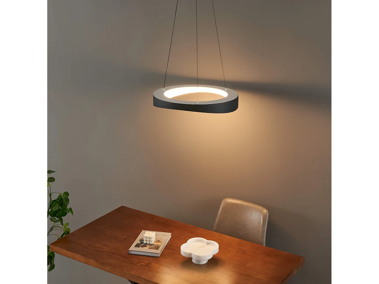 Suspension LED anneau noir minimaliste 52 cm - Belina