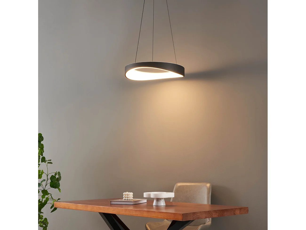 Suspension LED anneau noir minimaliste 52 cm - Belina