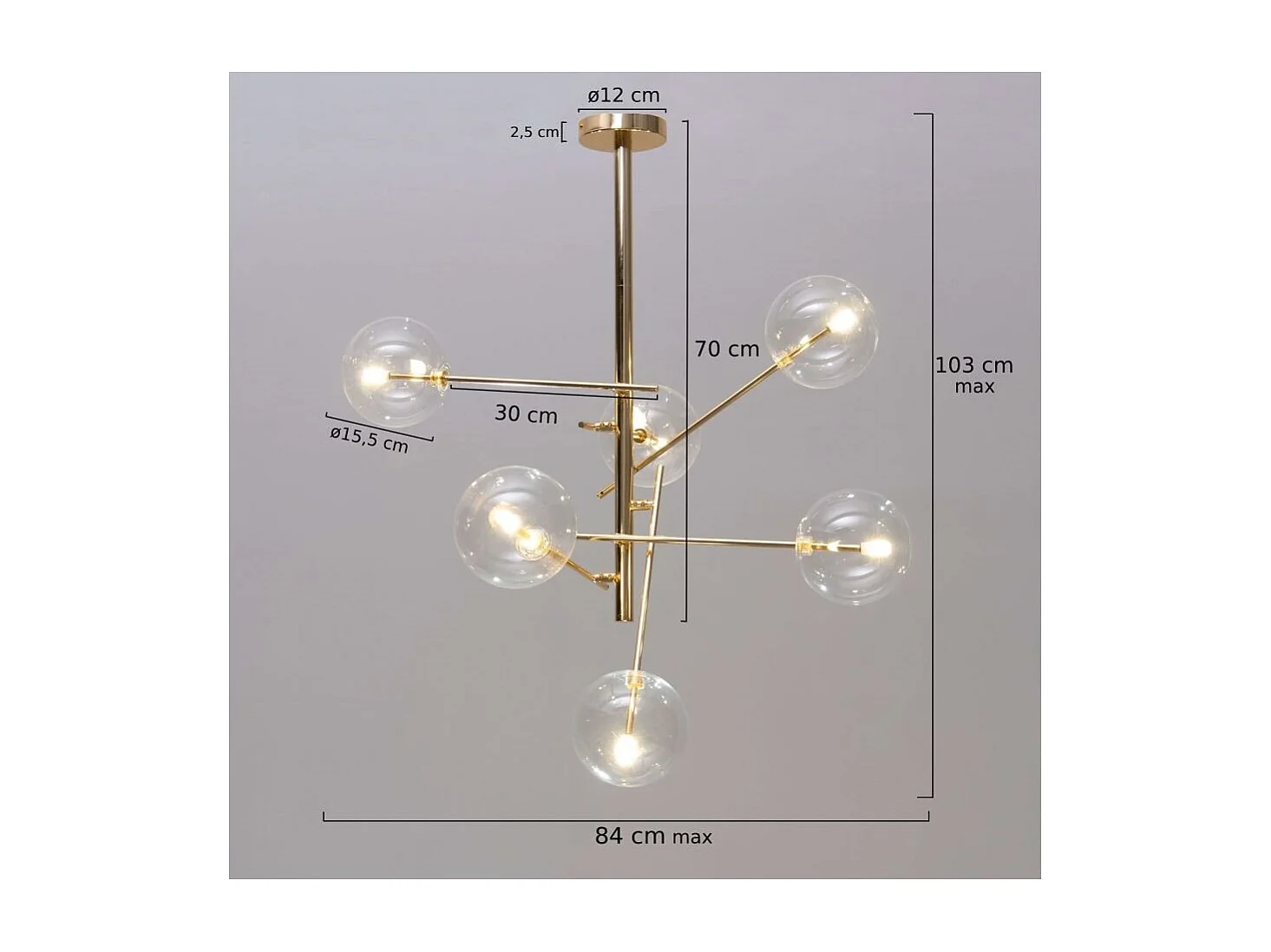 Suspension à bras dorés et sphères transparentes - Zag