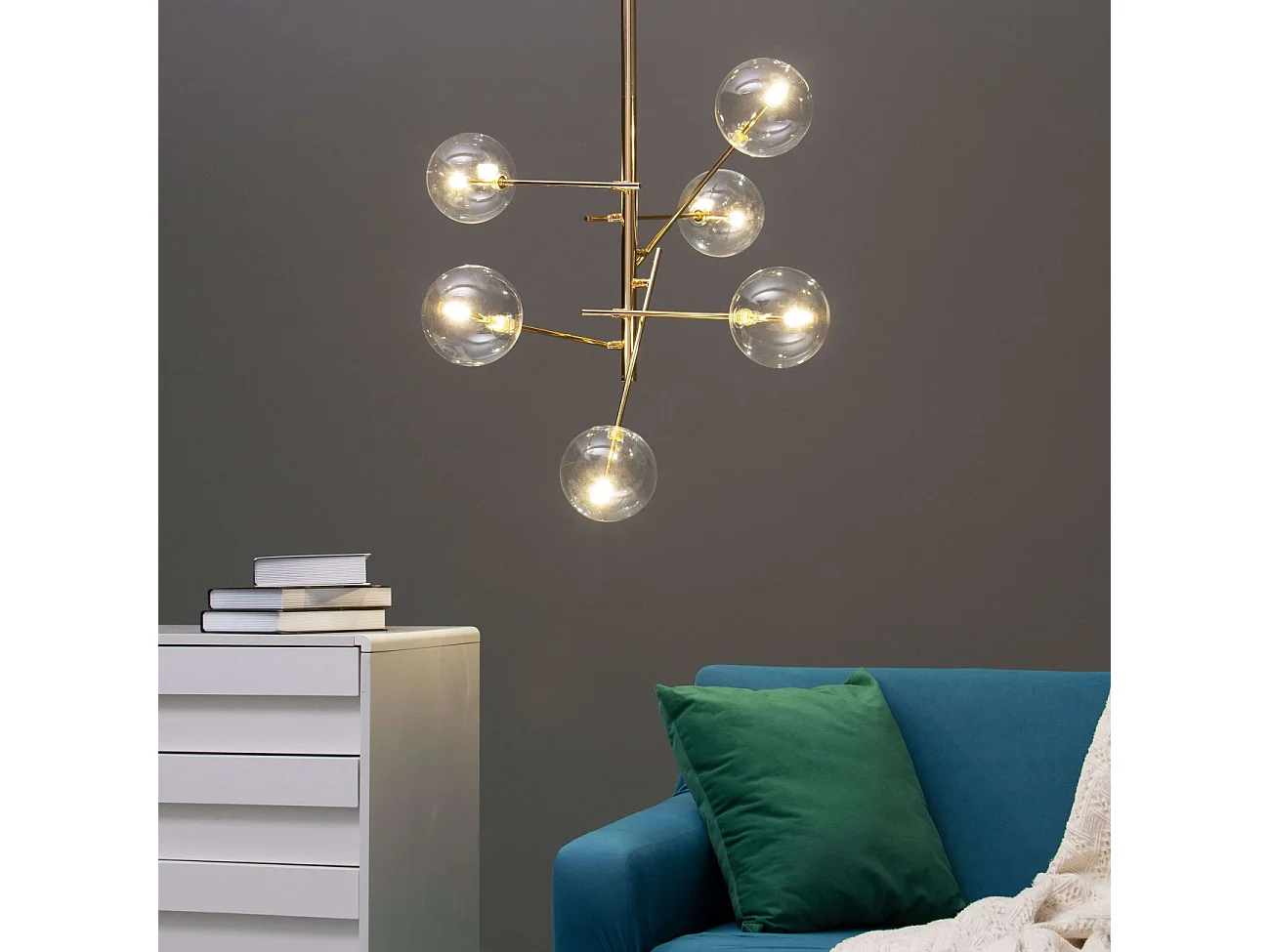 Suspension à bras dorés et sphères transparentes - Zag