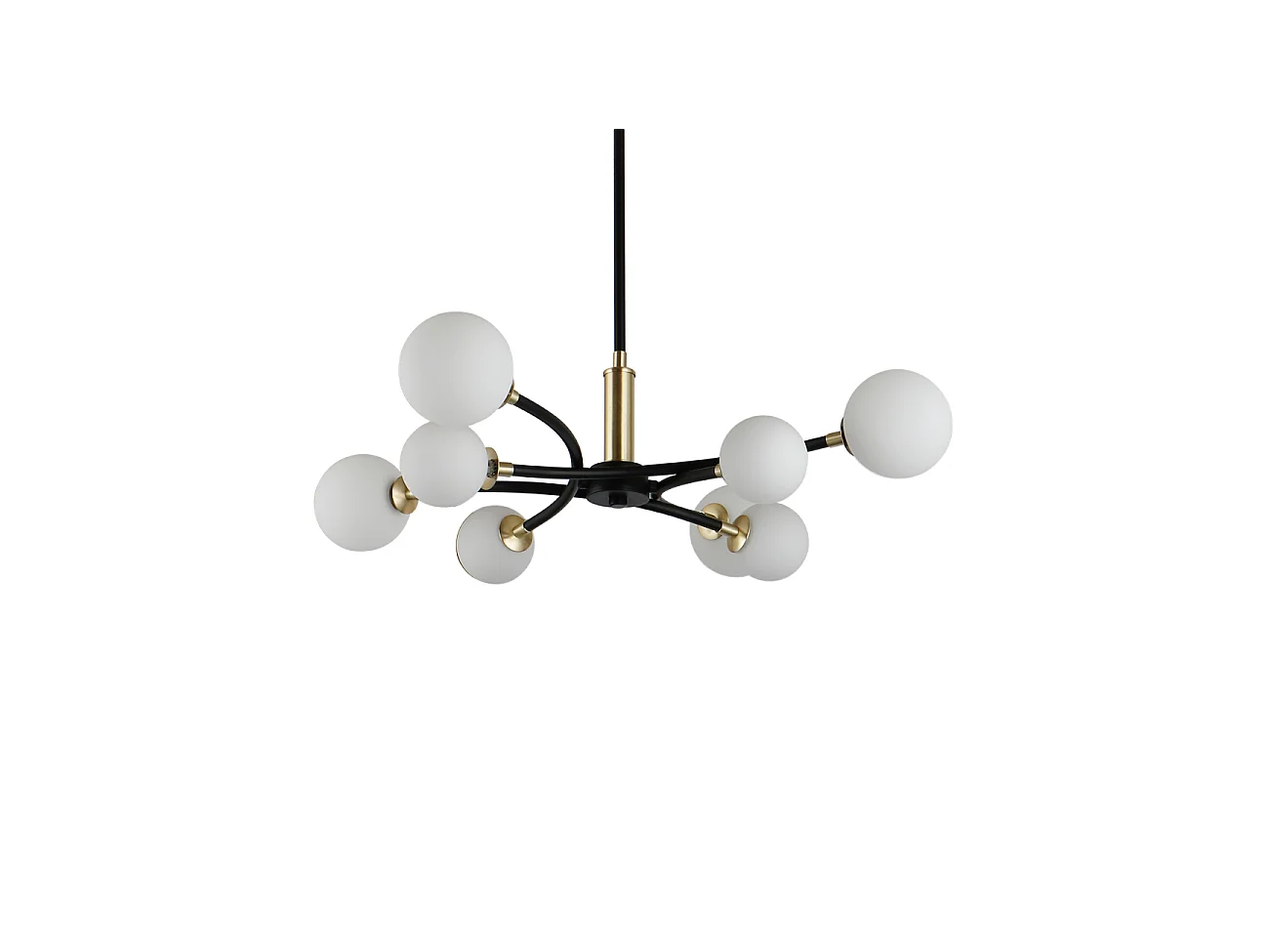 Suspension à bras courbés design noire 8 verres blancs - Azoria