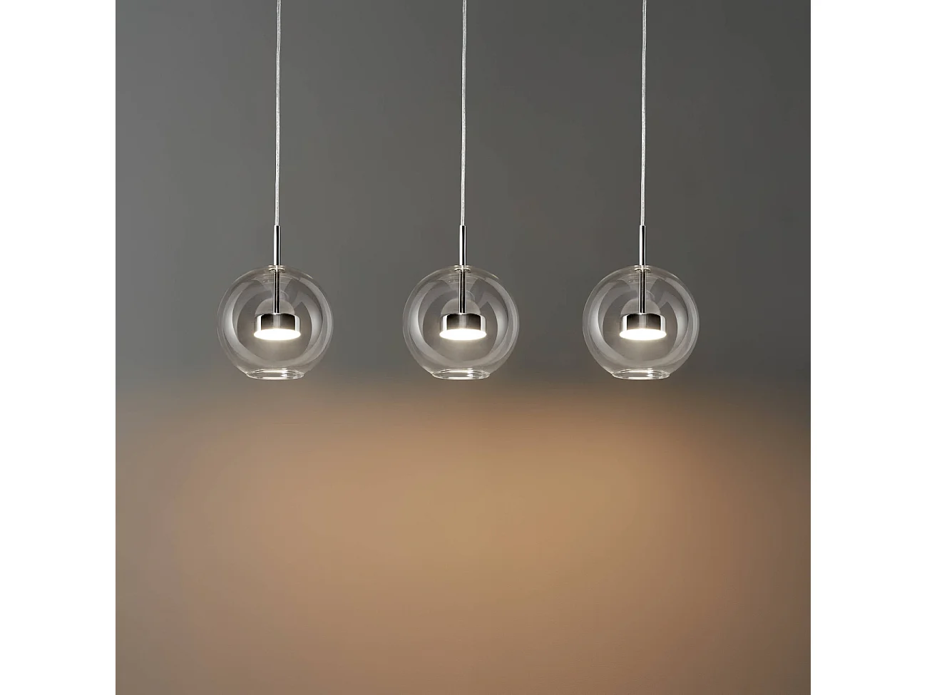 Suspension triple chromée LED boule transparente - Gica