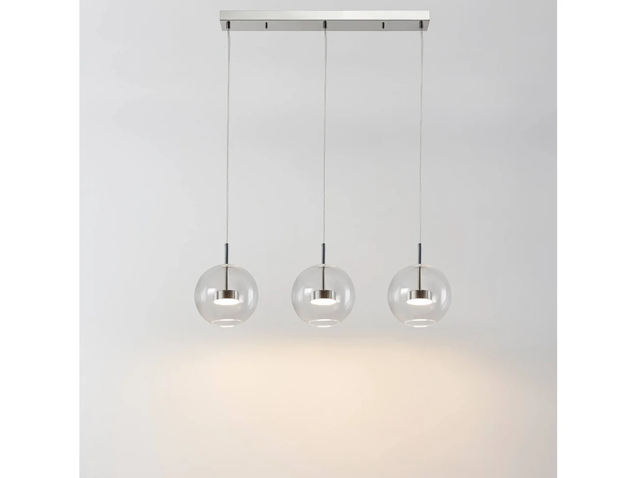 Suspension triple chromée LED boule transparente - Gica