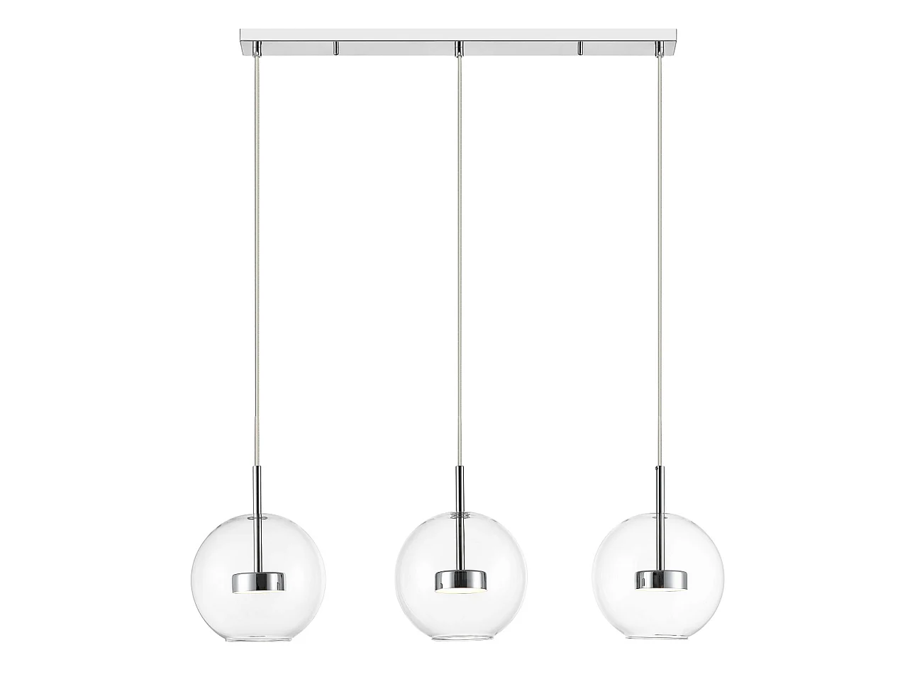 Suspension triple chromée LED boule transparente - Gica