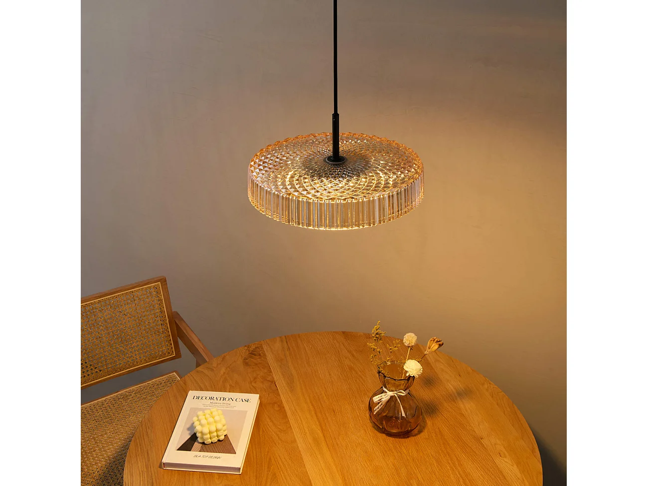 Suspension en verre ambré et cannelé - Damian