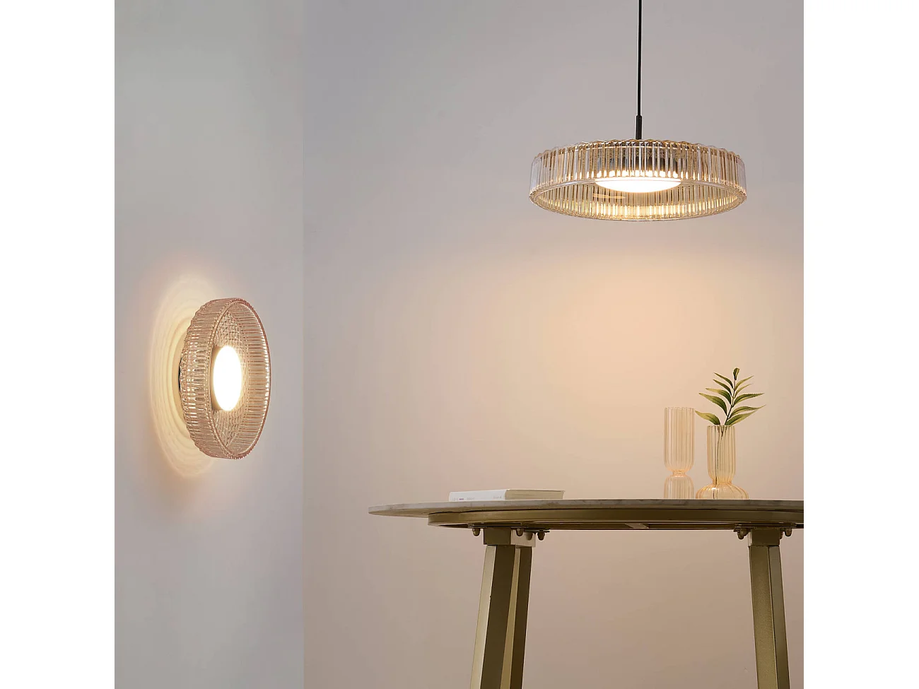 Suspension en verre ambré et cannelé - Damian