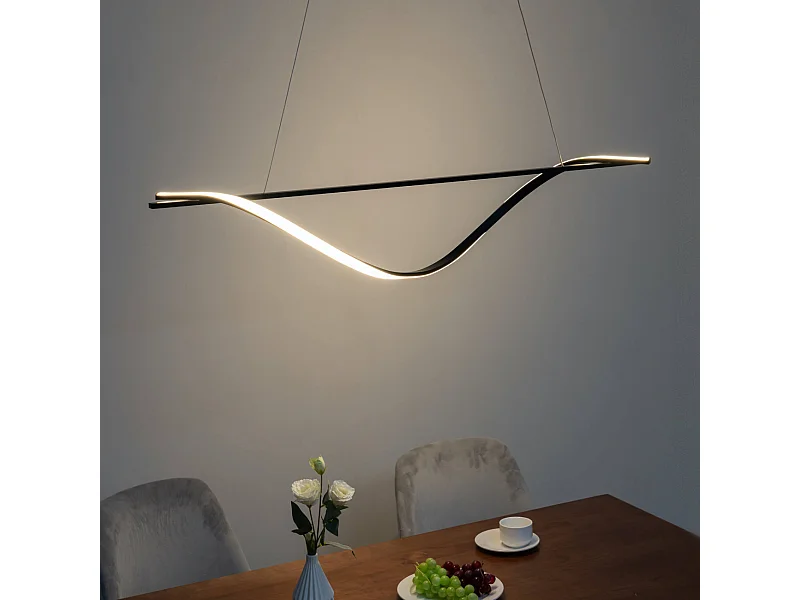 Longue suspension longiligne vague LED noire - Hilda