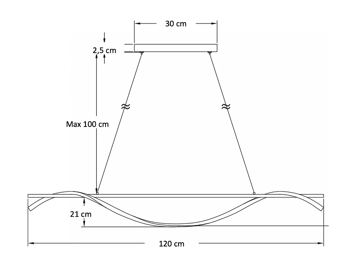 Longue suspension longiligne vague LED noire - Hilda