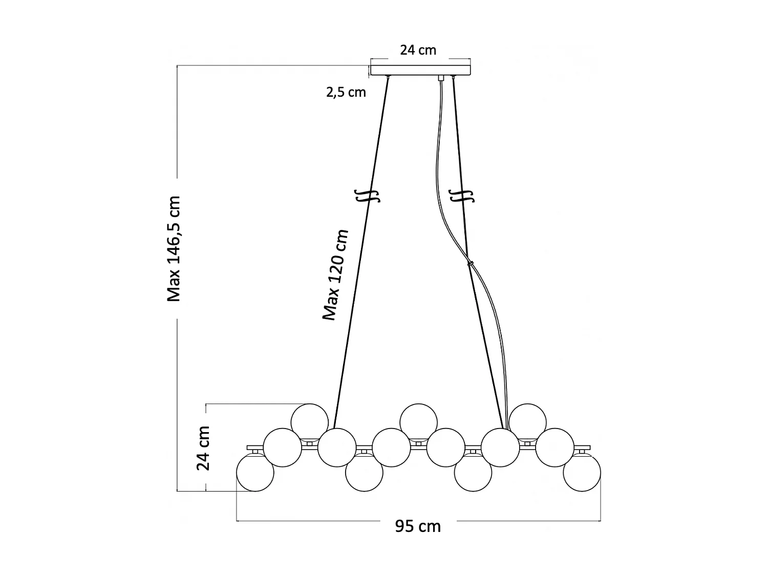 Suspension horizontale dorée à sphères en verre blanc - Ambrosia
