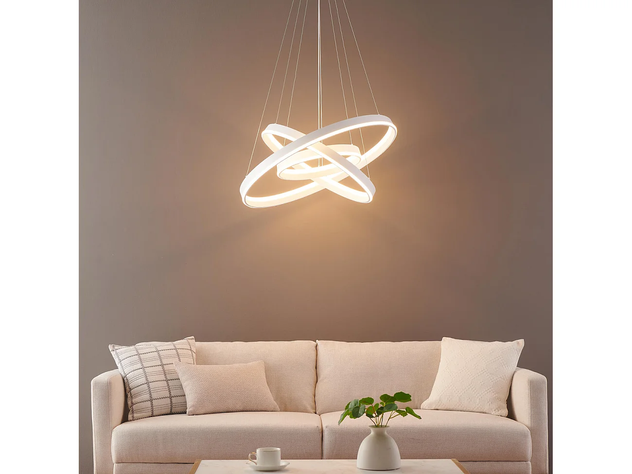 Grande suspension blanche trois anneaux LED - Nettuno