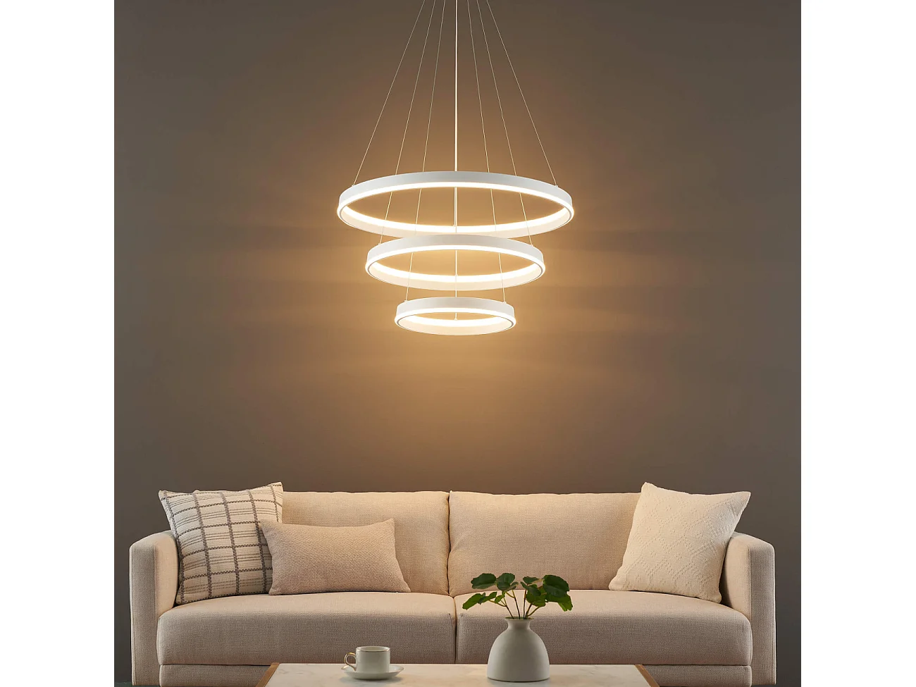 Grande suspension blanche trois anneaux LED - Nettuno