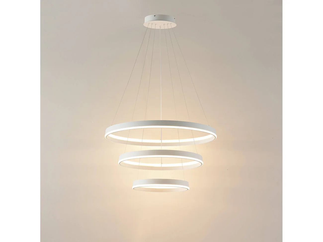 Grande suspension blanche trois anneaux LED - Nettuno