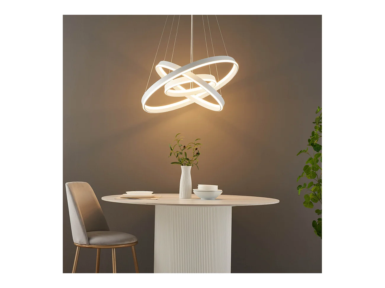 Grande suspension blanche trois anneaux LED - Nettuno