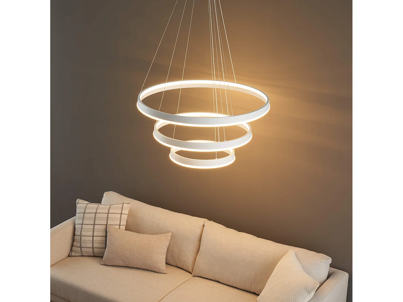Grande suspension blanche trois anneaux LED - Nettuno