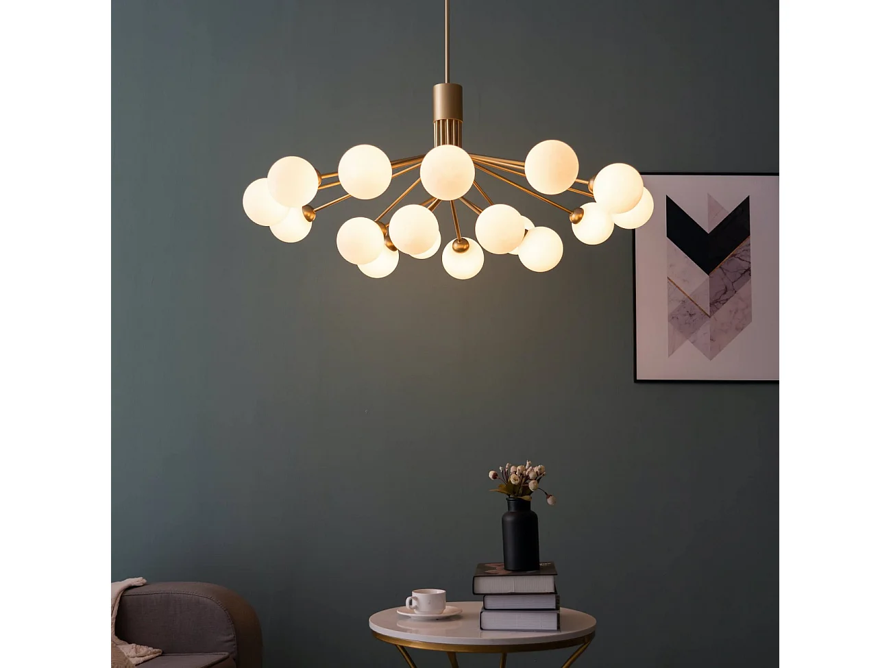 Grande suspension élégante dorée à 18 boules - Audrey