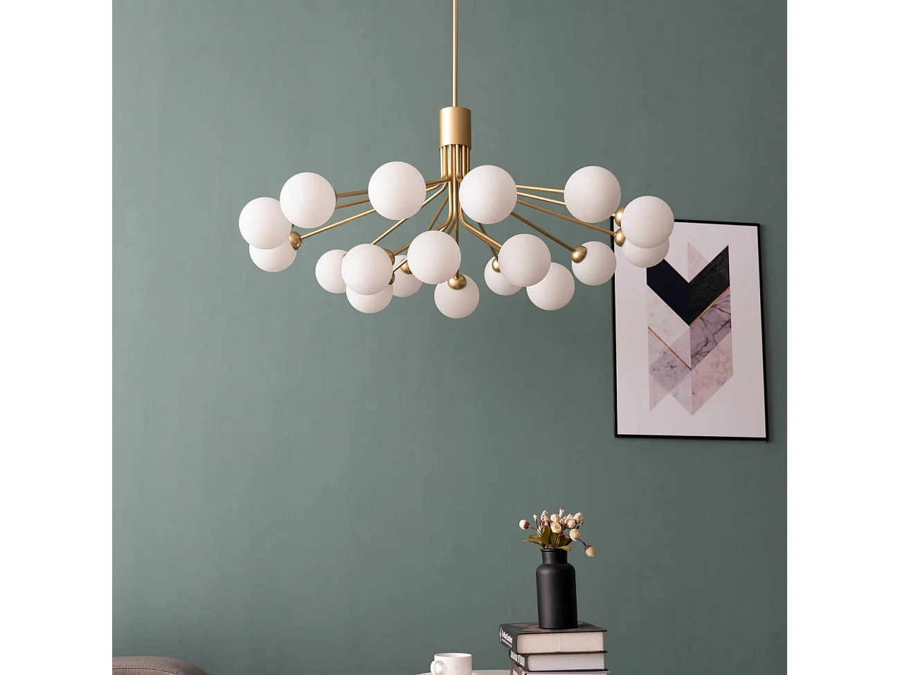 Grande suspension élégante dorée à 18 boules - Audrey