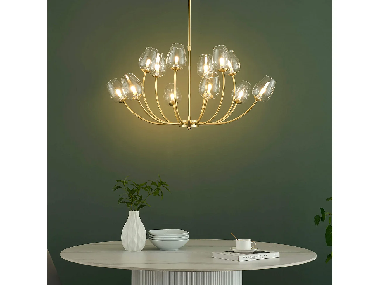 Lustre doré 12 tulipes de verre - Lucciana